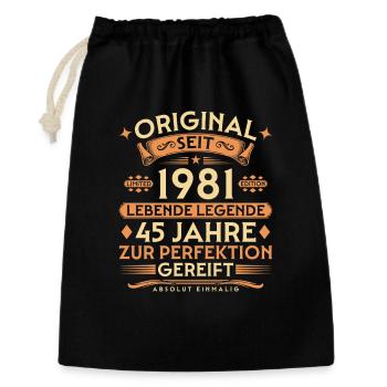 Original seit 1981 – Lebende Legende 45 Jahre - Geschenkbeutel aus Baumwolle (30 x 45 cm) - Schwarz - Vorne