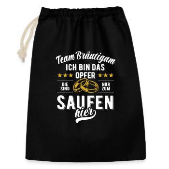 JGA Team Bräutigam Ich bin das Opfer - Bier saufen - Geschenkbeutel aus Baumwolle (30 x 45 cm) - Schwarz - Vorne