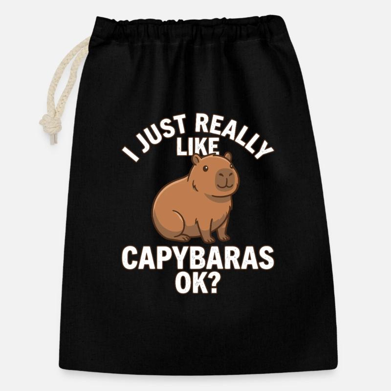 Capybara, I just really like capybaras - Geschenkbeutel aus Baumwolle (30 x 45 cm) - Schwarz