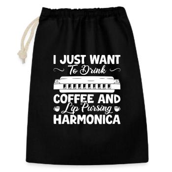 Harmonica Musican Just Want To Drink Coffee - Geschenkbeutel aus Baumwolle (30 x 45 cm) - Schwarz - Vorne