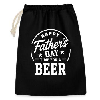 HAPPY FATHERS DAY TIME FOR A BEER Papa Emblem - Geschenkbeutel aus Baumwolle (30 x 45 cm) - Schwarz - Vorne