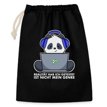 Gamer Shirt Panda - Realität ist nicht mein Genre - Geschenkbeutel aus Baumwolle (30 x 45 cm) - Schwarz - Vorne