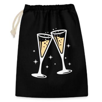 Sektglas Prosecco Sekt Alkohol Prost - Geschenkbeutel aus Baumwolle (30 x 45 cm) - Schwarz - Vorne