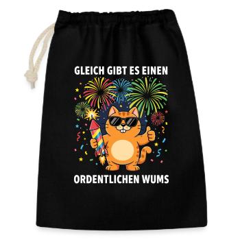 Lustiges Katzen Silvester 2026 Niedliches Geschenk - Geschenkbeutel aus Baumwolle (30 x 45 cm) - Schwarz - Vorne
