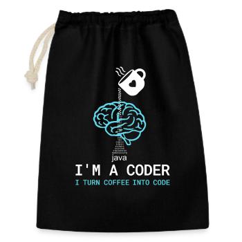 Coder T-Shirt: Coffee into Code – Nerdy Programmie - Geschenkbeutel aus Baumwolle (30 x 45 cm) - Schwarz - Vorne