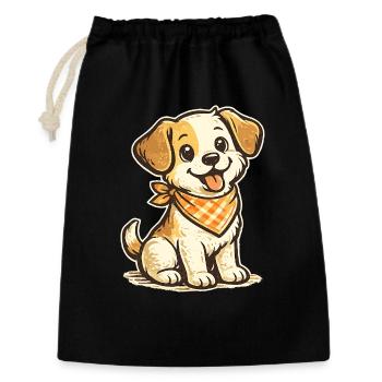Kuschelhund mit Orangen Bandana - Geschenkbeutel aus Baumwolle (30 x 45 cm) - Schwarz - Vorne
