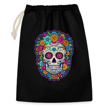 Tête de mort mexicaine sugar skull crâne fleurs - Sac cadeau 30 x 45 cm - noir - Devant