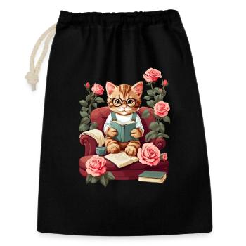 Chat intelligent mignon avec des lunettes de lecture - Sac cadeau 30 x 45 cm - noir - Devant
