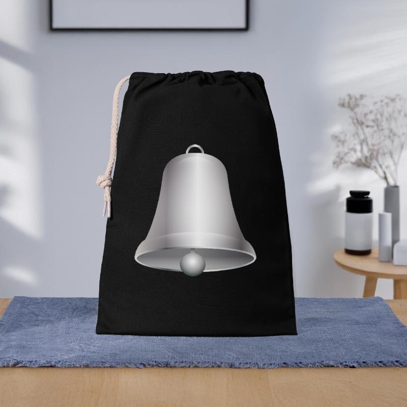 große silberfarbene Kirchen Glocke oder Glöckchen Geschenkbeutel aus Baumwolle (30 x 45 cm)