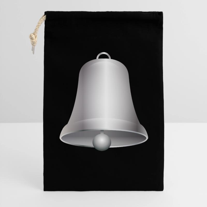 große silberfarbene Kirchen Glocke oder Glöckchen Geschenkbeutel aus Baumwolle (30 x 45 cm)
