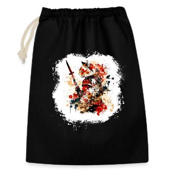 Chat Samouraï Rouge Noir - Sac cadeau 30 x 45 cm - noir - Devant