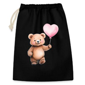 Herzballon Teddy - Geschenkbeutel aus Baumwolle (30 x 45 cm) - Schwarz - Vorne