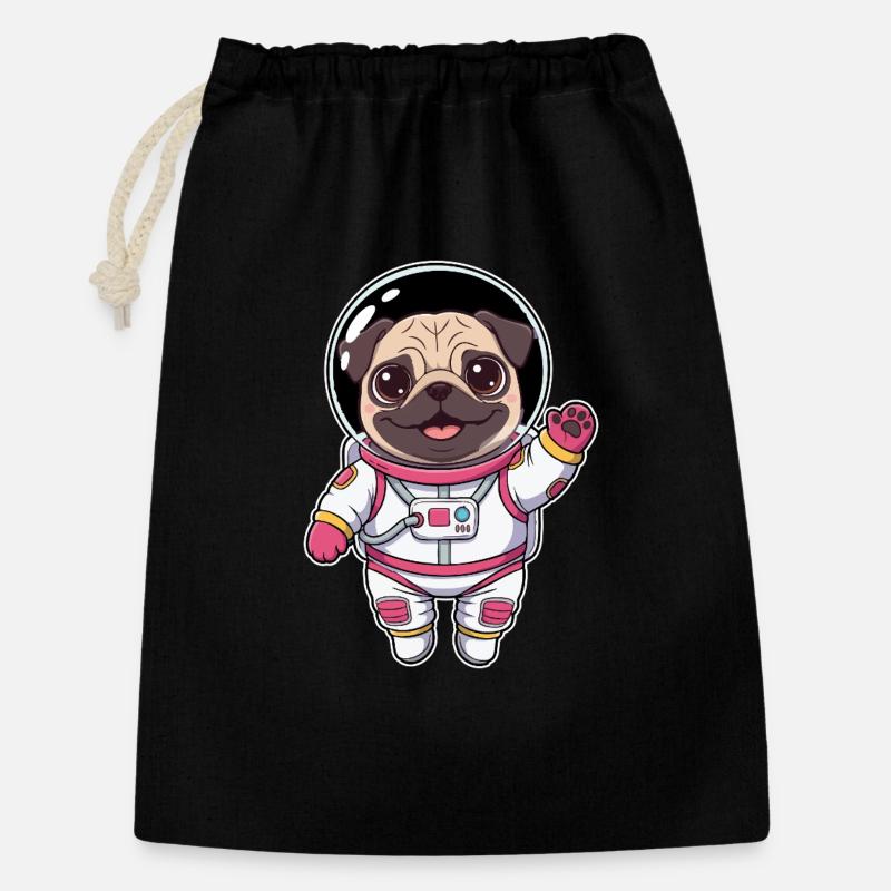 Süßer pinker Kawaii Mops-Pug-Astronautenhund - Geschenkbeutel aus Baumwolle (30 x 45 cm) - Schwarz