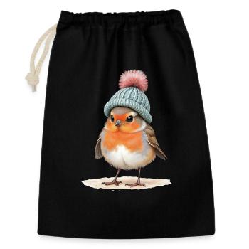 Robin in Knit Winter Hat - Gift Bag 30 x 45 cm - black - Front