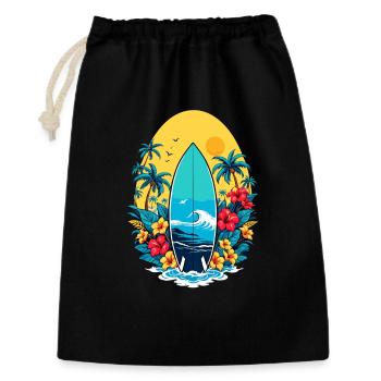 Stylisches Surfbrett - Geschenkbeutel aus Baumwolle (30 x 45 cm) - Schwarz - Vorne