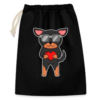 Lancashire Heeler mit Sonnenbrille und Herz - Geschenkbeutel aus Baumwolle (30 x 45 cm) - Schwarz - Vorne