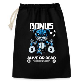 Bonus Bär – Gesucht: Lebendig oder Tot - Geschenkbeutel aus Baumwolle (30 x 45 cm) - Schwarz - Vorne
