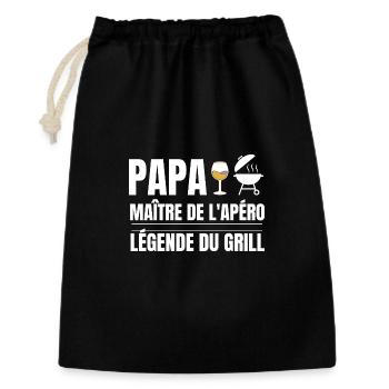 Papa Maître Apéro Gril Légende - Sac cadeau 30 x 45 cm - noir - Devant