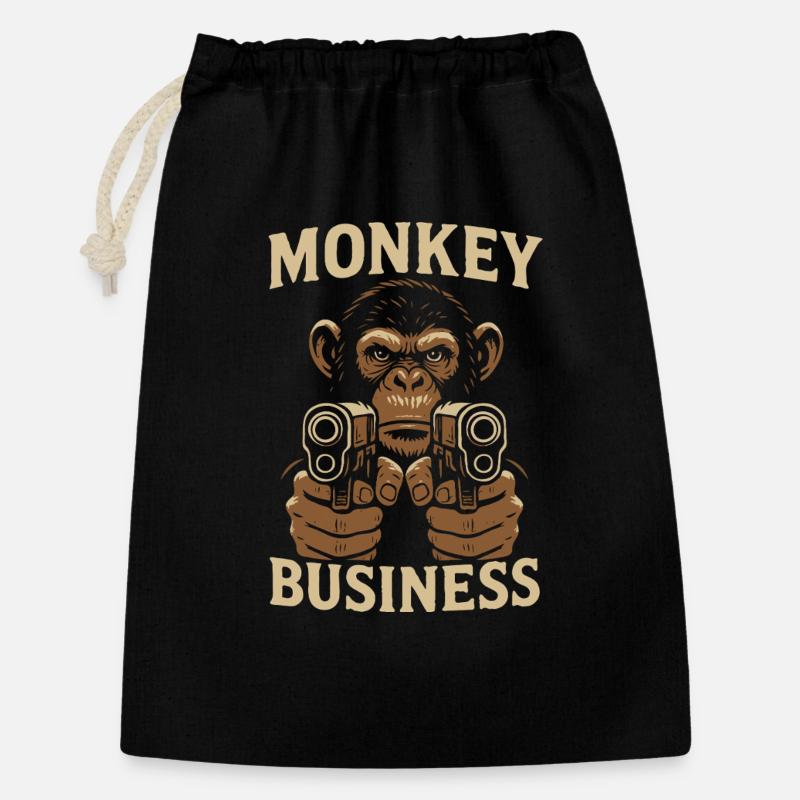 Singe avec pistolet d’affaires de singe - Sac cadeau 30 x 45 cm - noir