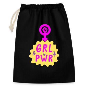 GIRL POWER – HEART OF STRENGTH! ♀ GIRLS SISTERS - Geschenkbeutel aus Baumwolle (30 x 45 cm) - Schwarz - Vorne