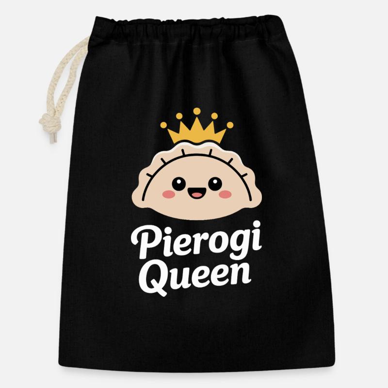 Queen Dumplings – Niedliche Dumpling in der Krone - Geschenkbeutel aus Baumwolle (30 x 45 cm) - Schwarz