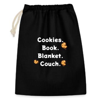 Cookies. Book. Blanket. Couch - Geschenkbeutel aus Baumwolle (30 x 45 cm) - Schwarz - Vorne