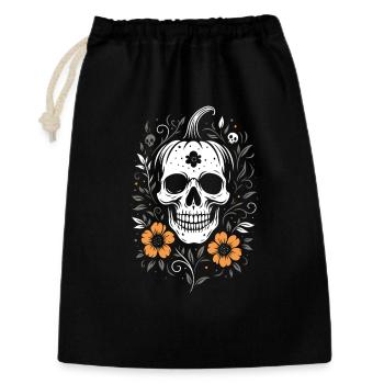 Halloween Totenkopf mit Kürbisstiel & Blumen - Geschenkbeutel aus Baumwolle (30 x 45 cm) - Schwarz - Vorne