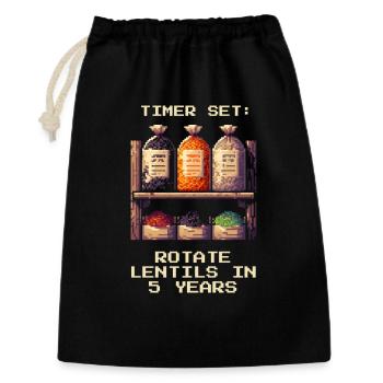 Timer gesetzt | Linsen in 5 Jahren rotieren - Geschenkbeutel aus Baumwolle (30 x 45 cm) - Schwarz - Vorne