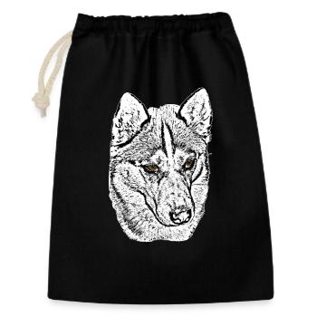 Wolf Head Husky Line Drawing Brown Eyes - Gift Bag 30 x 45 cm - black - Front
