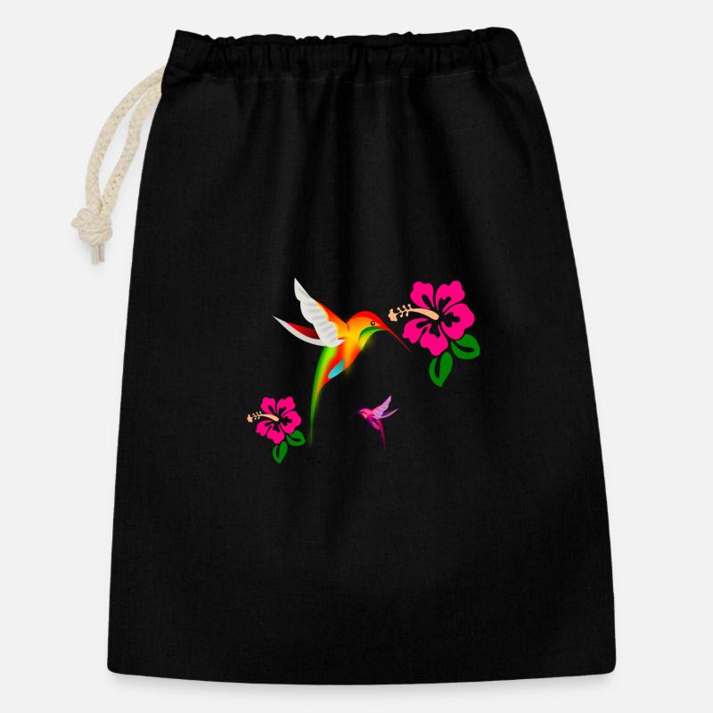 Colibri coloré dans un duo d’hibiscus - Sac cadeau 30 x 45 cm - noir