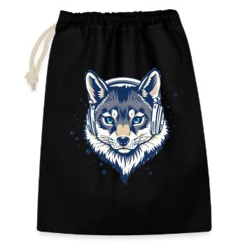 cooler Fuchs mit Kopfhörern - Geschenkbeutel aus Baumwolle (30 x 45 cm) - Schwarz - Vorne