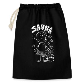 Dampf Sauna Strichmännchen - Geschenkbeutel aus Baumwolle (30 x 45 cm) - Schwarz - Vorne