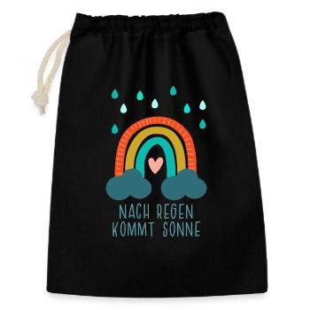 Nach Regen kommt Sonne - Regenbogen mit Herz - Geschenkbeutel aus Baumwolle (30 x 45 cm) - Schwarz - Vorne