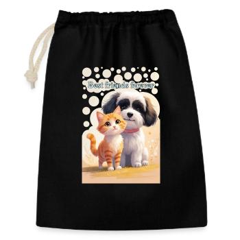 chien et chat animal enfants meilleurs amis pour toujours - Sac cadeau 30 x 45 cm - noir - Devant