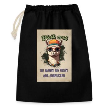 Lama Spruch – Bleib cool, lustiges Fun Shirt - Geschenkbeutel aus Baumwolle (30 x 45 cm) - Schwarz - Vorne