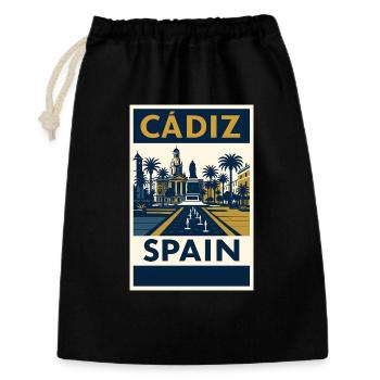Cadix, Espagne – Poster de voyage rétro bleu marine/or - Sac cadeau 30 x 45 cm - noir - Devant