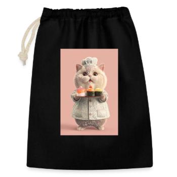Pastel Sushi Chef Katze - Geschenkbeutel aus Baumwolle (30 x 45 cm) - Schwarz - Vorne