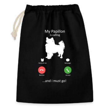 Papillon Hund Anruf-Smartphone-Schnittstelle - Geschenkbeutel aus Baumwolle (30 x 45 cm) - Schwarz - Vorne