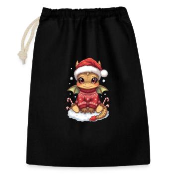 Kawaii Weihnachtsdrache im roten Pullover - Geschenkbeutel aus Baumwolle (30 x 45 cm) - Schwarz - Vorne