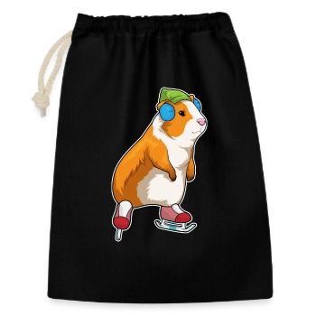 Meerschweinchen Eislaufen Schlittschuhe - Geschenkbeutel aus Baumwolle (30 x 45 cm) - Schwarz - Vorne