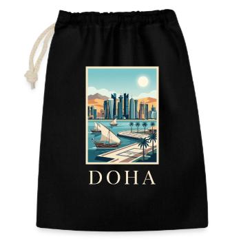 Doha Waterfront Cityscape Qatar Travel Poster - Gift Bag 30 x 45 cm - black - Front