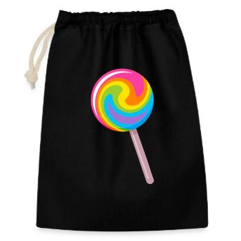 Bunter Spiral-Lolli in Regenbogenfarben - Geschenkbeutel aus Baumwolle (30 x 45 cm) - Schwarz - Vorne