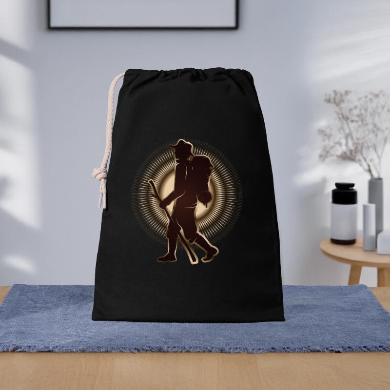 Pilger oder Wanderer mit Wanderstab & Rucksack Geschenkbeutel aus Baumwolle (30 x 45 cm)