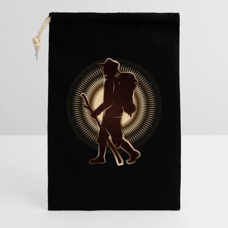 Pilger oder Wanderer mit Wanderstab & Rucksack Geschenkbeutel aus Baumwolle (30 x 45 cm)