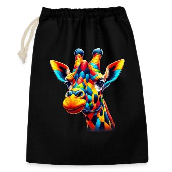 Giraffe farbig und bemalt wie Harlekin - Geschenkbeutel aus Baumwolle (30 x 45 cm) - Schwarz - Vorne