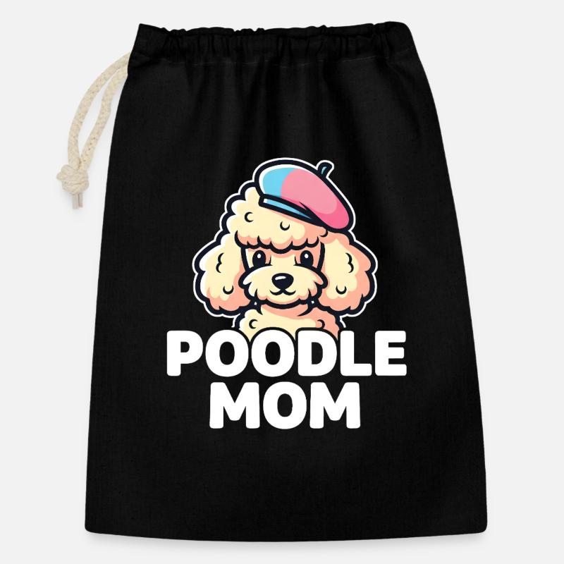 Poodle Mom Motiv - Süßer Pudel mit Baskenmütze - Geschenkbeutel aus Baumwolle (30 x 45 cm) - Schwarz