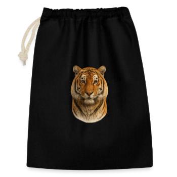 Realistischer Tigerkopf – Wildes Tierdesign - Geschenkbeutel aus Baumwolle (30 x 45 cm) - Schwarz - Vorne
