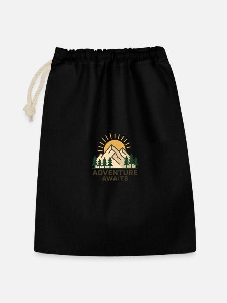 Adventure Nature Motif with Mountains and Sun - Gift Bag 30 x 45 cm - black