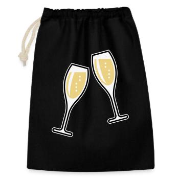 2 Sektgläser (Sekt / Oval / Zu / 3C) - Geschenkbeutel aus Baumwolle (30 x 45 cm) - Schwarz - Vorne