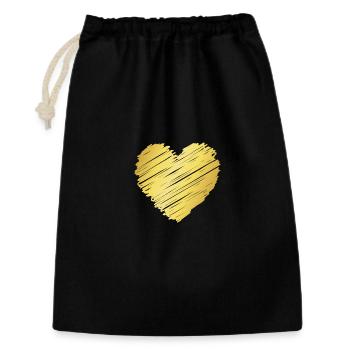 Goldenes Pinselherz – Elegantes Herz Motiv - Geschenkbeutel aus Baumwolle (30 x 45 cm) - Schwarz - Vorne